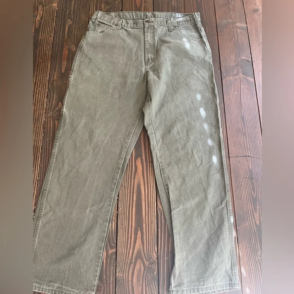 Men’s Dickies Straight Leg Canvas Pants Olive Green 36 X 30